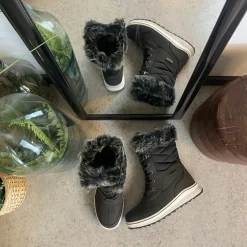 Mols Billige Vinter Støvler|Vinterstøvler Damer*Sort vandtæt vinterstøvle fra med pels kant