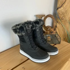 Mols Billige Vinter Støvler|Vinterstøvler Damer*Sort vandtæt vinterstøvle fra med pels kant