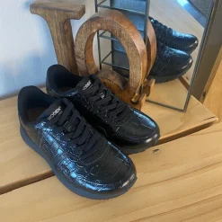 Woden Overgangssko|Sko Med Ekstra Svangstøtte*Sort sko i krokodillelook