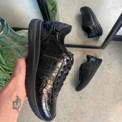 Woden Overgangssko|Sko Med Ekstra Svangstøtte*Sort sko i krokodillelook